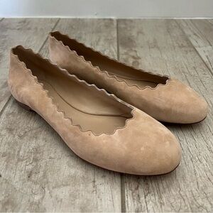 Chloe Lauren Scallop-Edge Suede Flats In Tan Size 35